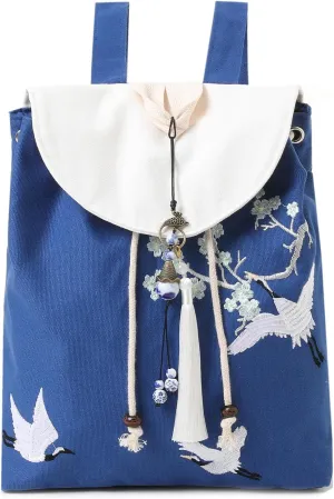 MAZEXY Elegant Vintage Silk Pattern Backpack Purse with Pendant and Tassels