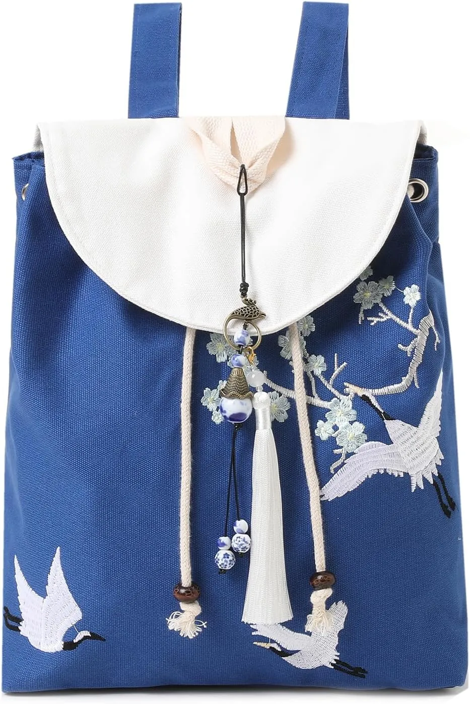 MAZEXY Elegant Vintage Silk Pattern Backpack Purse with Pendant and Tassels