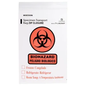 McKesson Specimen Transport Bag, Biohazard, Zip Closure, 2 mil Thickness, 6 in x 9 in, 1000 Count