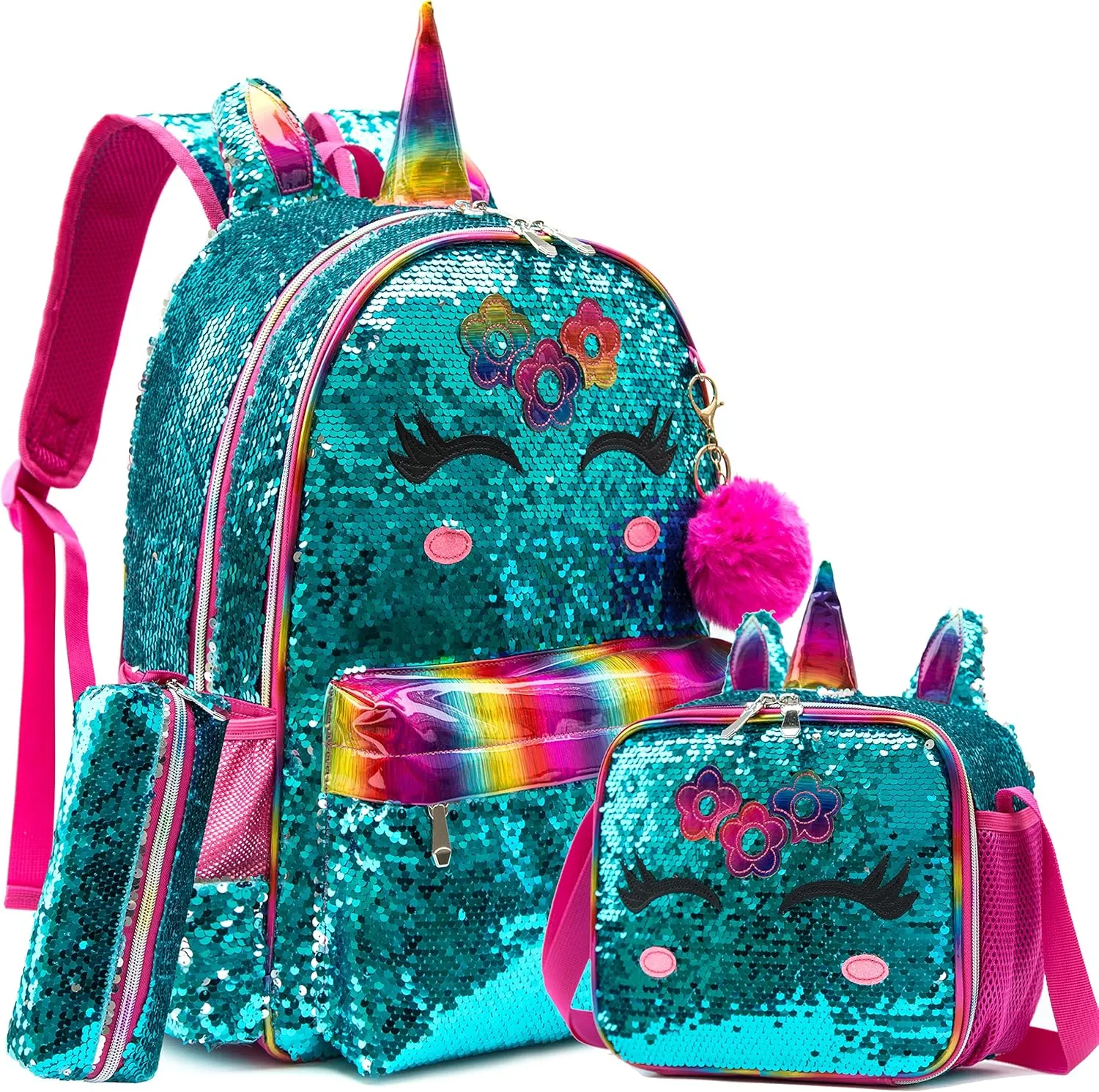 Meetbelify Unicorn Backpack for Gilrs Sequin Backpacks for Elementary Preschool Students Kids School Backpack with Lunch Box for Teen Girls