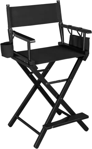 mefeir Upgraded 24" Height Tall Director Chair Folding Artist Makeup with Replacement Cover Canvas, Storage Side Bags, Portable Footrest, Support 250 lbs,Solid Hardwood & Polyester Black