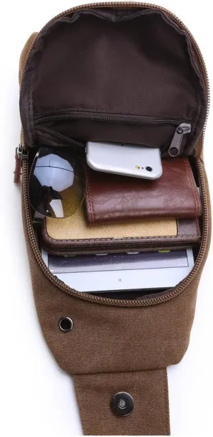 Men Sling Bag Chest Canvas Shoulder Backpack Fanny Pack Mens Womens Crossbody Bag (Coffee)