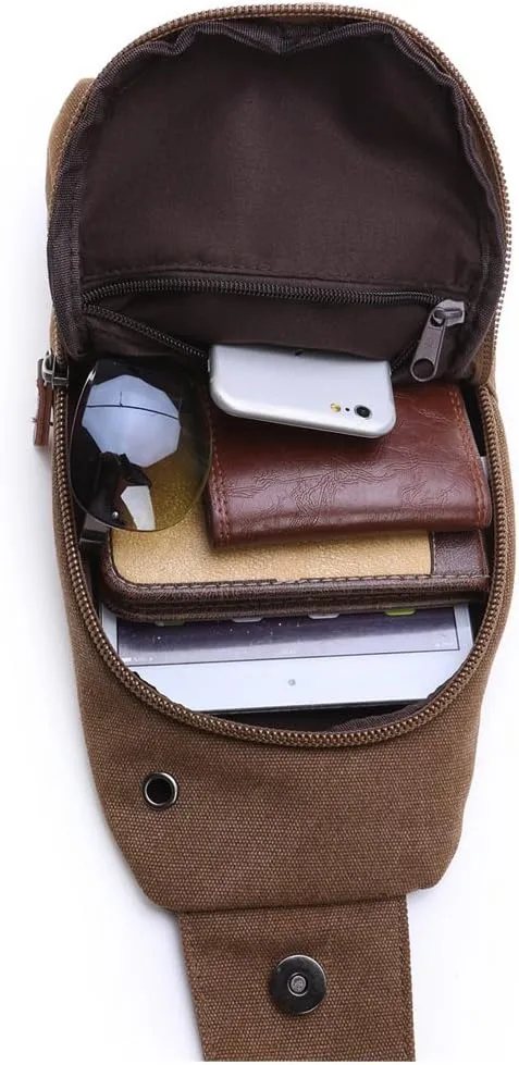 Men Sling Bag Chest Canvas Shoulder Backpack Fanny Pack Mens Womens Crossbody Bag (Coffee)