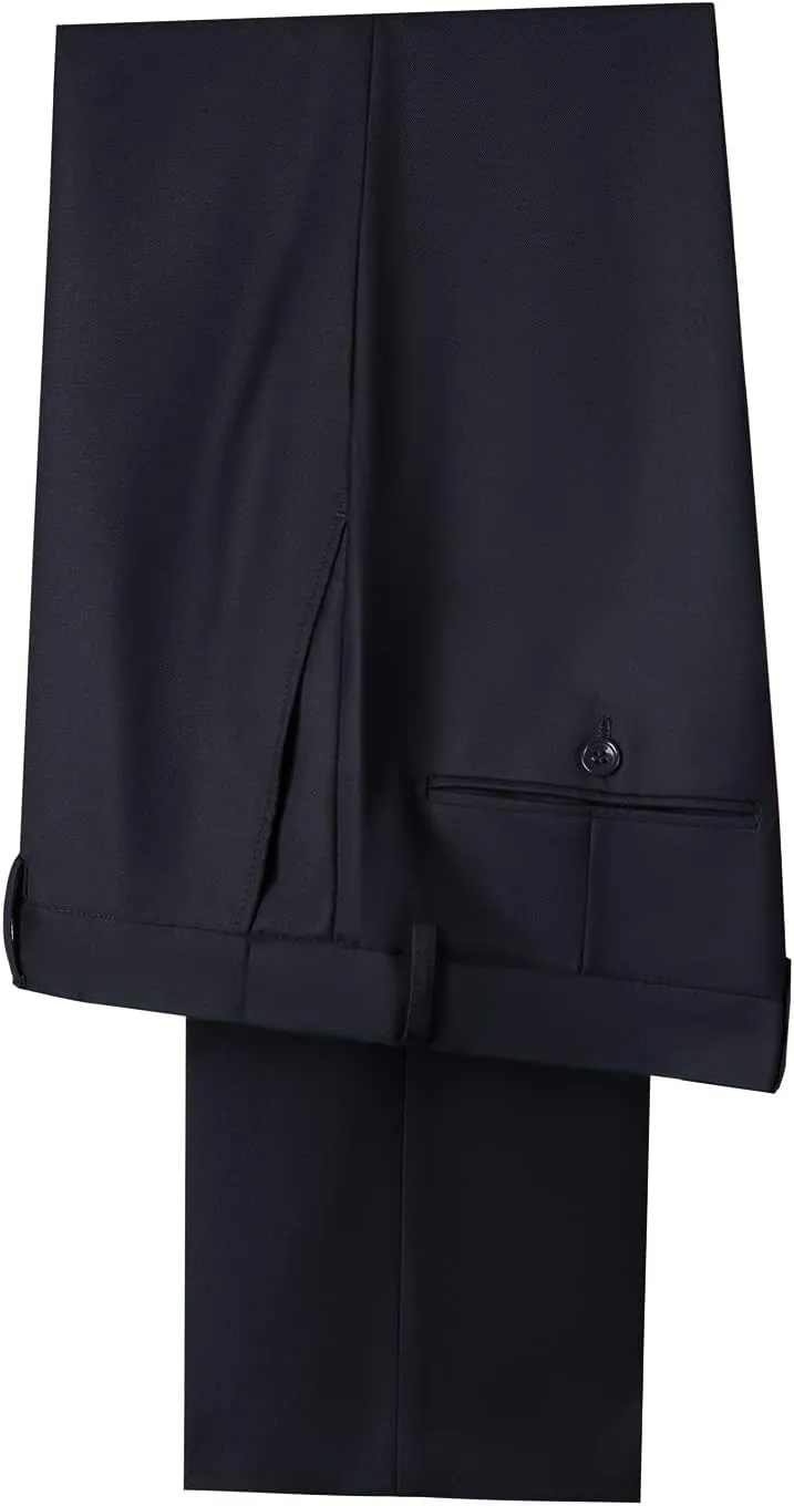 Men Suit Dress Pants Slim Fit Suit Black Groomsmen Wedding Pants Waist Flat Fit Expandable Classic Separate Pant