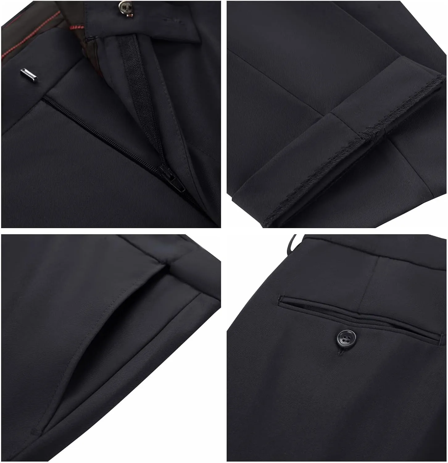 Men Suit Dress Pants Slim Fit Suit Black Groomsmen Wedding Pants Waist Flat Fit Expandable Classic Separate Pant