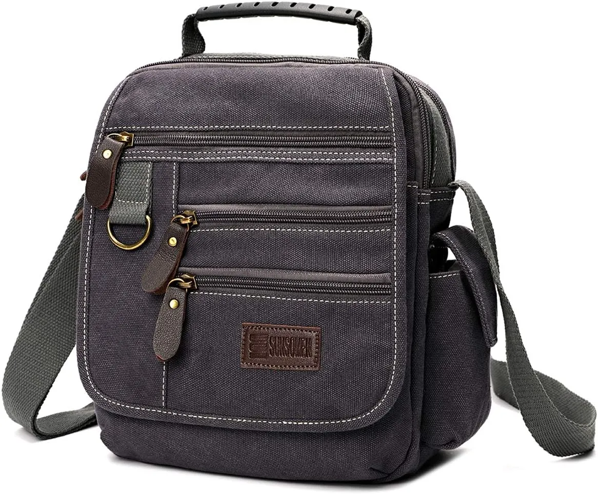 Mens bag Canvas Shoulder Bag Small Messenger Crossbody Bag Work Bag Vintage Multi-function