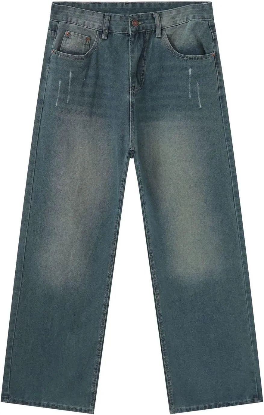 Mens Baggy Jeans for Men Y2k Skater Vintage Denim Pants Casual Wide Leg Jeans Loose Fit Denim Streetwear Hip Hop Jean