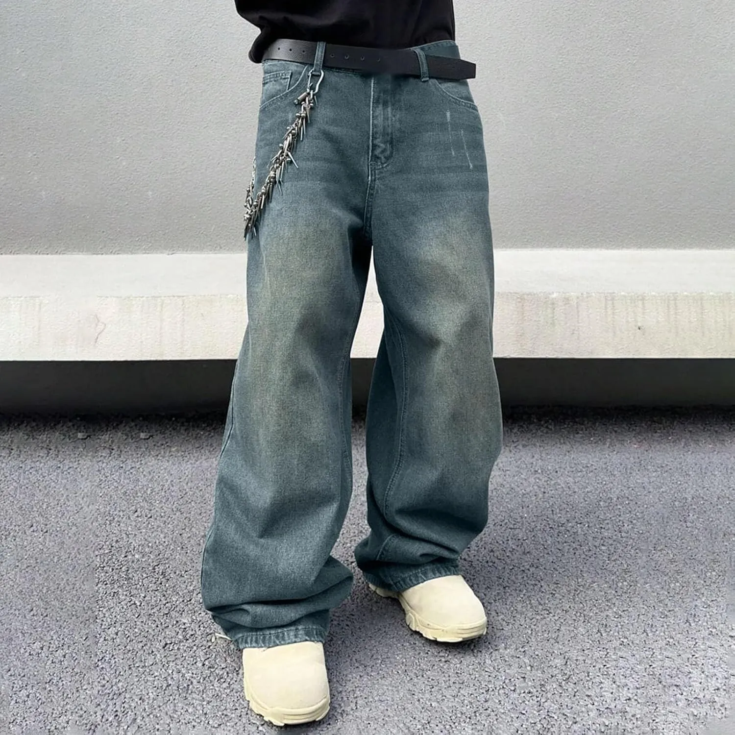 Mens Baggy Jeans for Men Y2k Skater Vintage Denim Pants Casual Wide Leg Jeans Loose Fit Denim Streetwear Hip Hop Jean