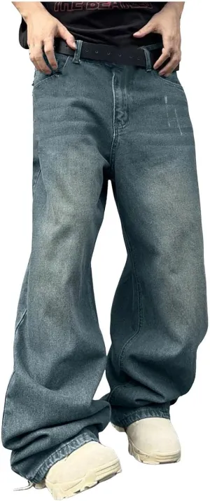 Mens Baggy Jeans for Men Y2k Skater Vintage Denim Pants Casual Wide Leg Jeans Loose Fit Denim Streetwear Hip Hop Jean