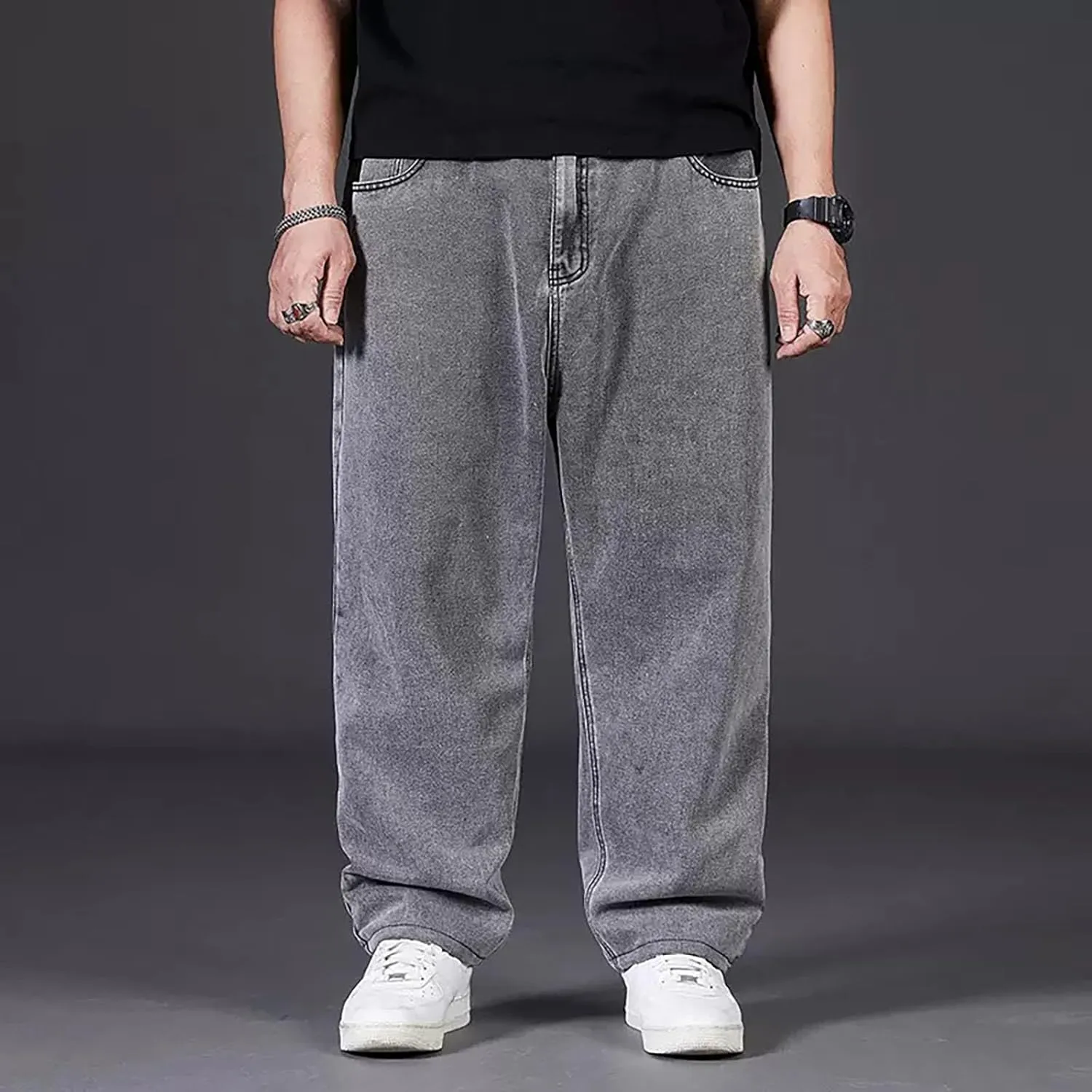 Men's Baggy Wide Leg Jeans Loose Fit Streetwear Y2k Hip Hop Denim Pants Oversized High Waisted Trousers Jeans L-10XL