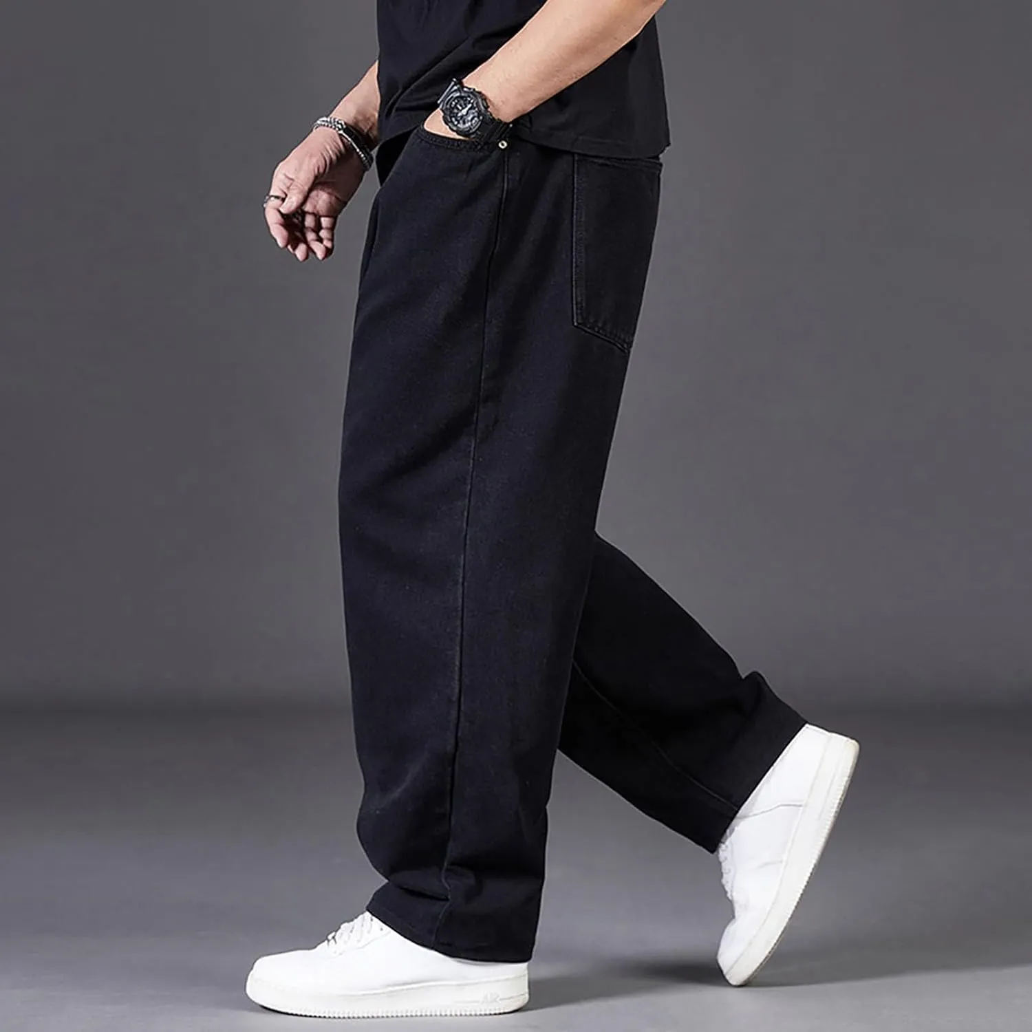 Men's Baggy Wide Leg Jeans Loose Fit Streetwear Y2k Hip Hop Denim Pants Oversized High Waisted Trousers Jeans L-10XL