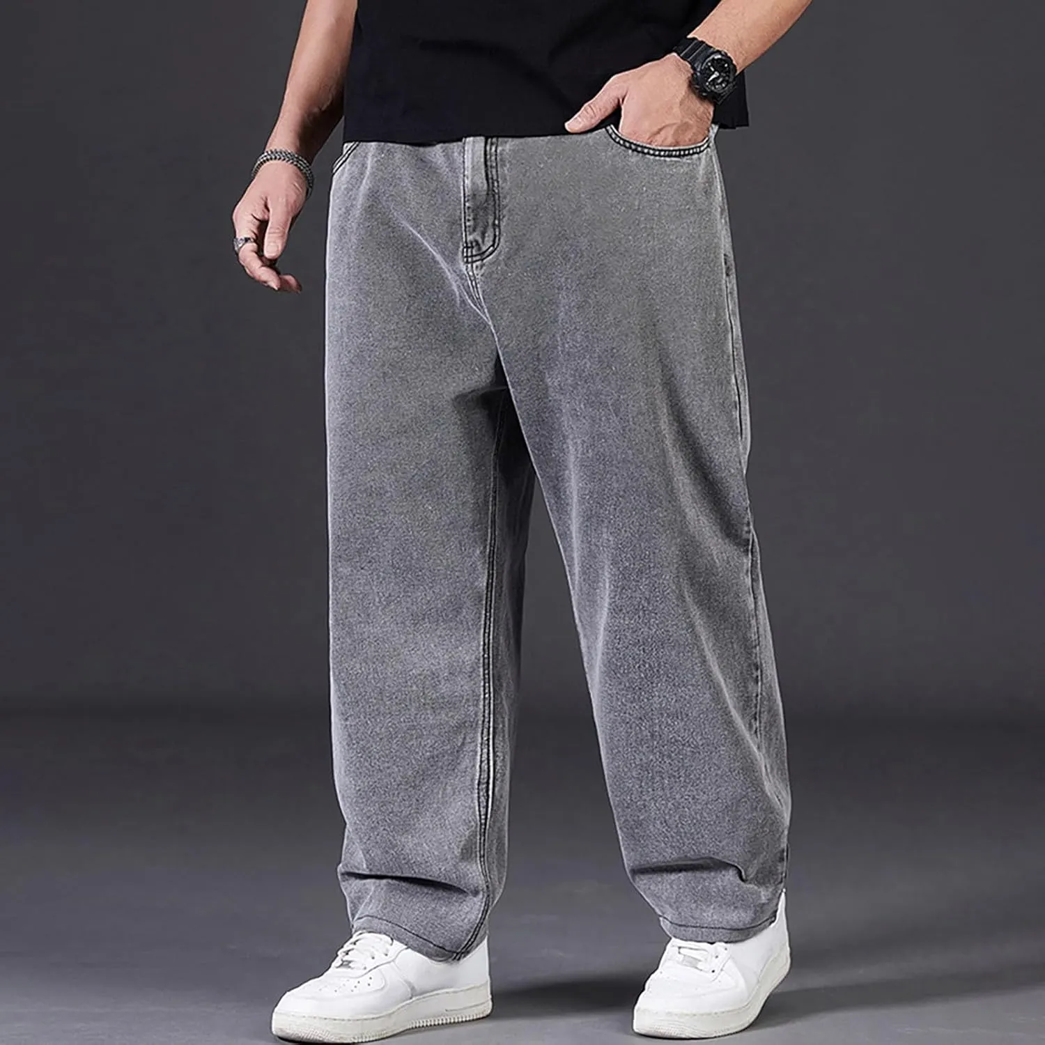 Men's Baggy Wide Leg Jeans Loose Fit Streetwear Y2k Hip Hop Denim Pants Oversized High Waisted Trousers Jeans L-10XL