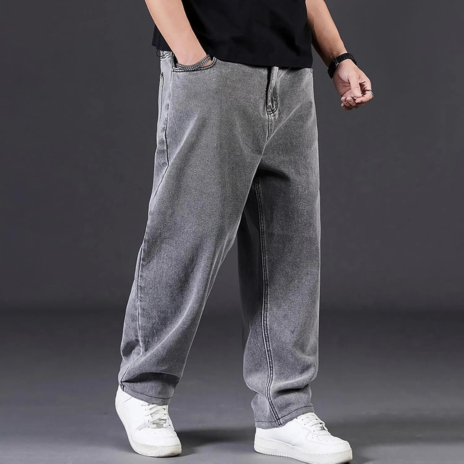 Men's Baggy Wide Leg Jeans Loose Fit Streetwear Y2k Hip Hop Denim Pants Oversized High Waisted Trousers Jeans L-10XL