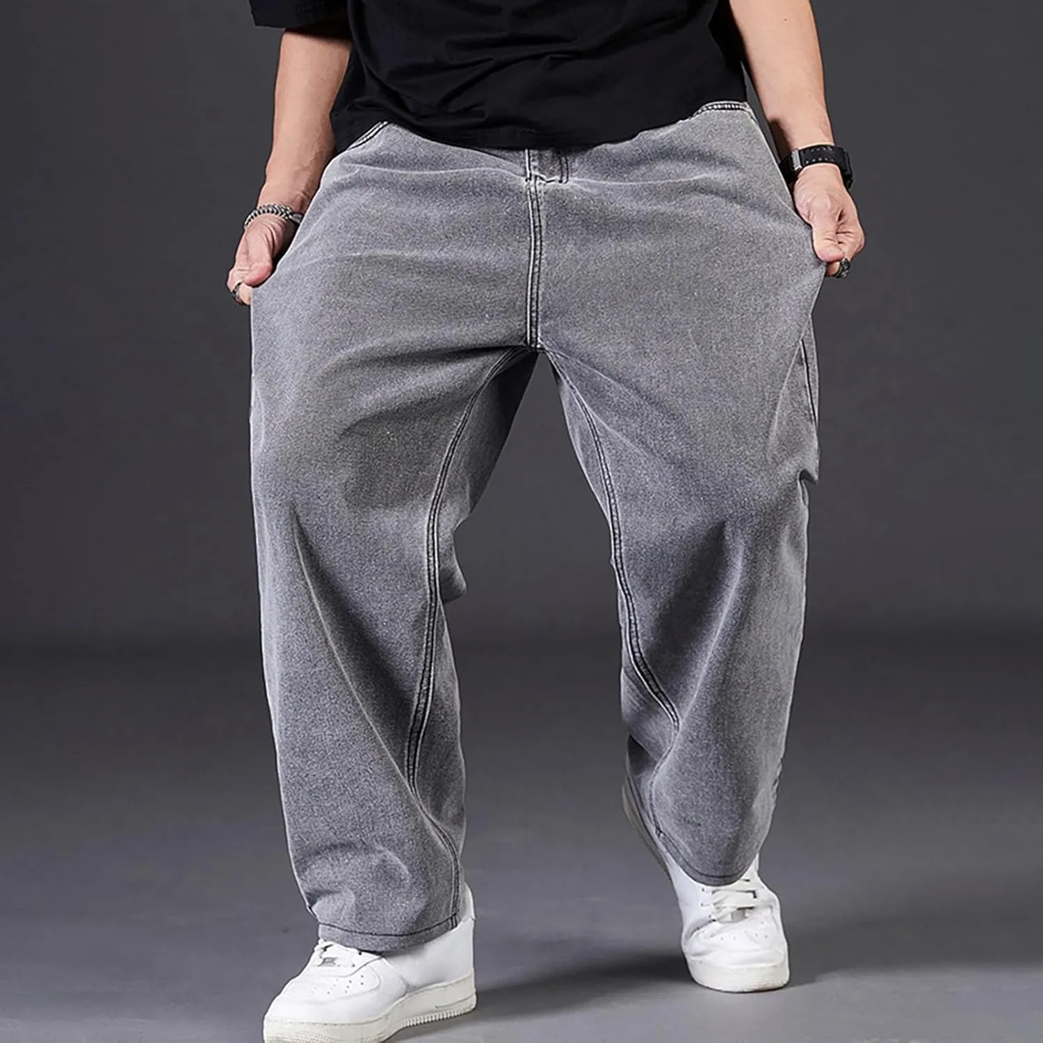 Men's Baggy Wide Leg Jeans Loose Fit Streetwear Y2k Hip Hop Denim Pants Oversized High Waisted Trousers Jeans L-10XL