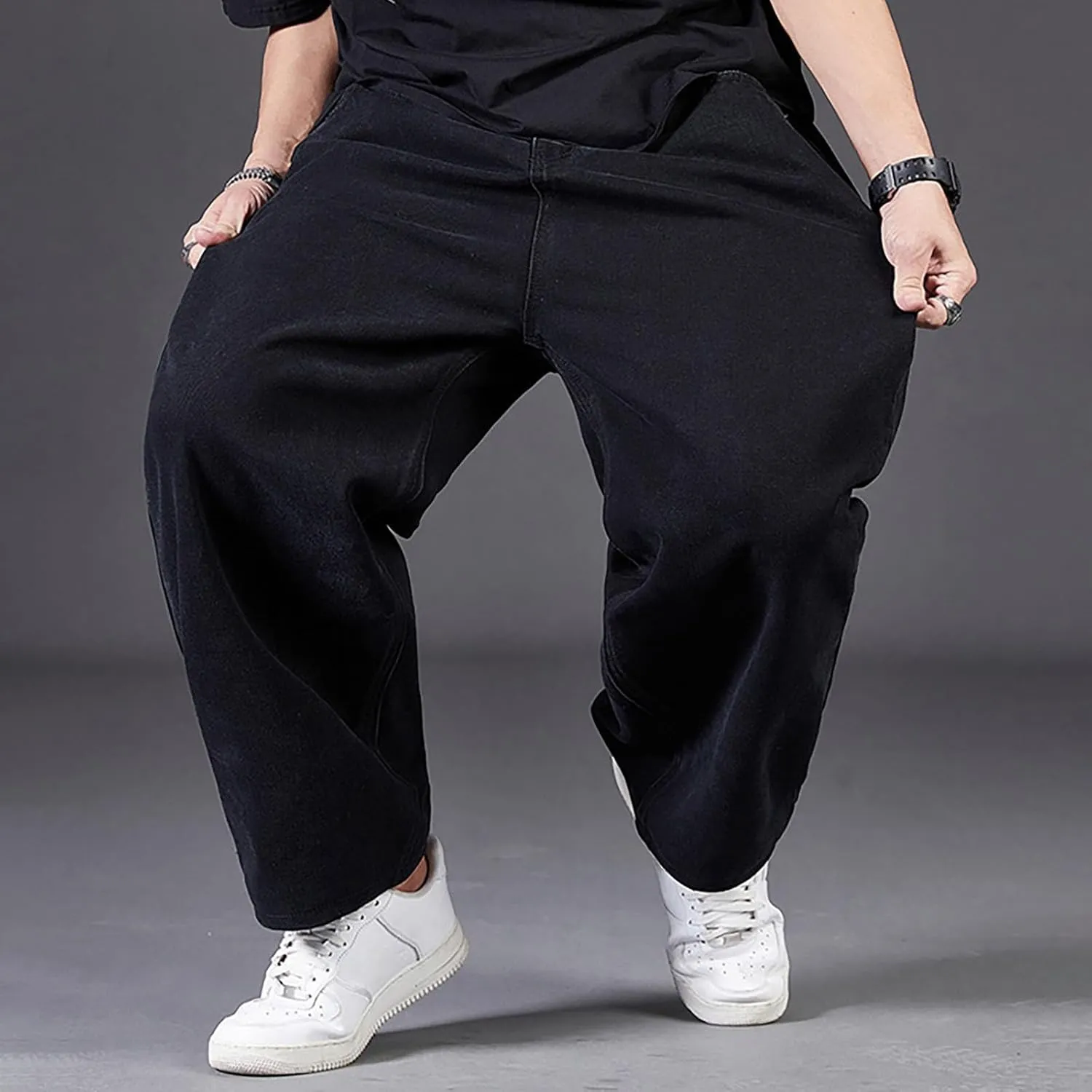 Men's Baggy Wide Leg Jeans Loose Fit Streetwear Y2k Hip Hop Denim Pants Oversized High Waisted Trousers Jeans L-10XL