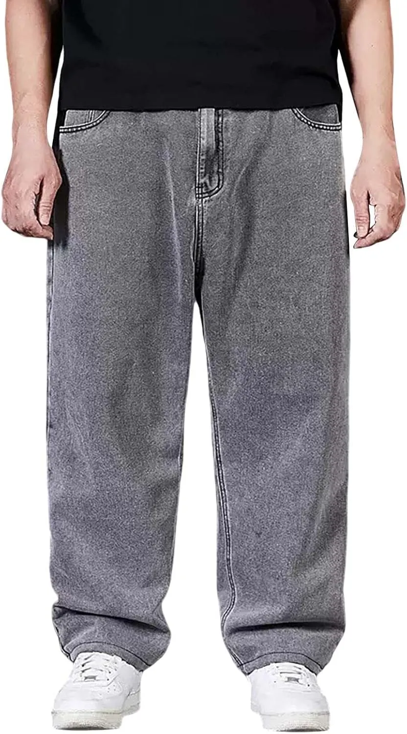 Men's Baggy Wide Leg Jeans Loose Fit Streetwear Y2k Hip Hop Denim Pants Oversized High Waisted Trousers Jeans L-10XL
