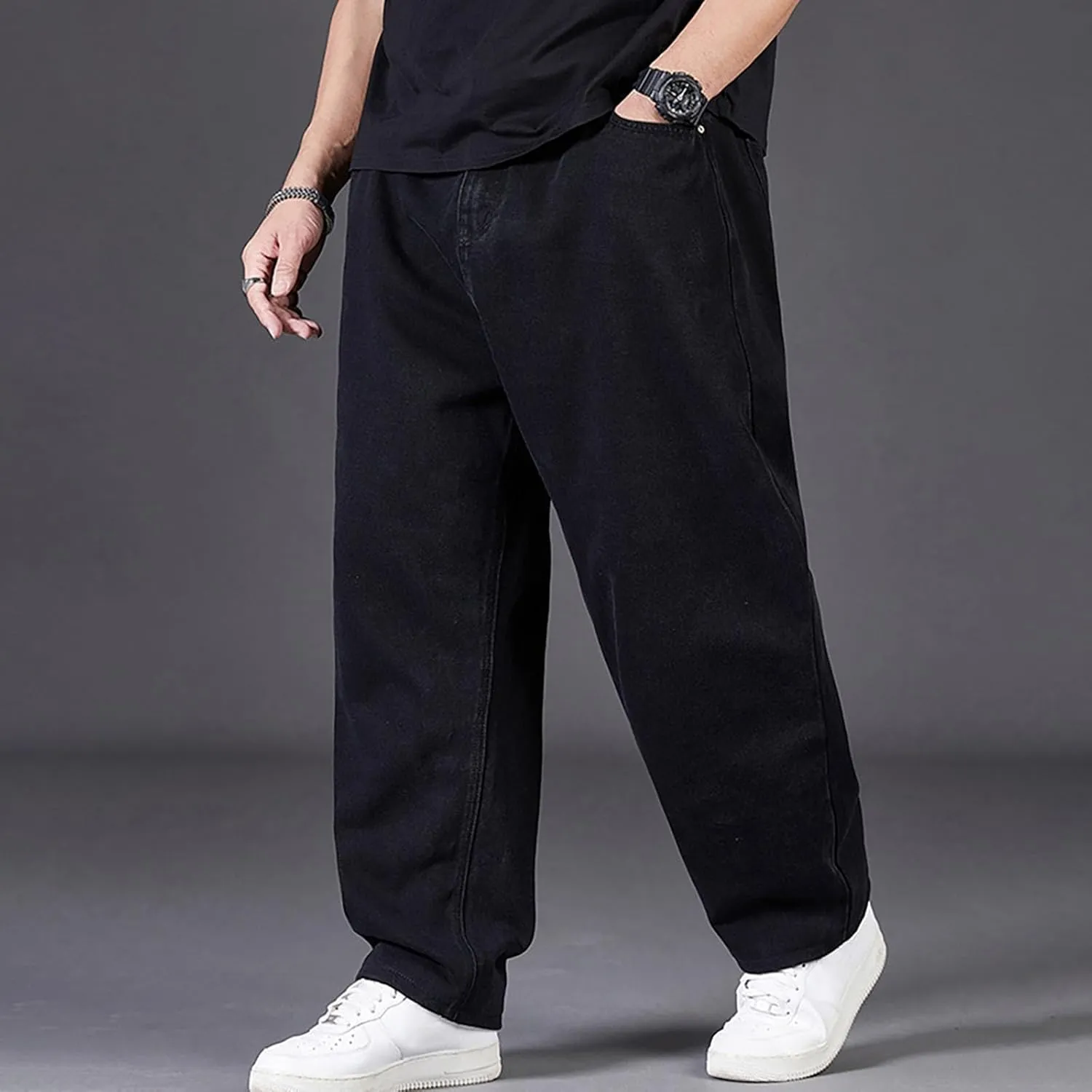 Men's Baggy Wide Leg Jeans Loose Fit Streetwear Y2k Hip Hop Denim Pants Oversized High Waisted Trousers Jeans L-10XL