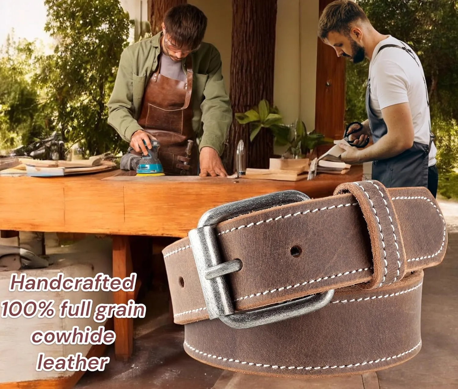 Men's Casual Full Grain Classic Leather Dress Belt For Jeans,1.5" Wide, USA