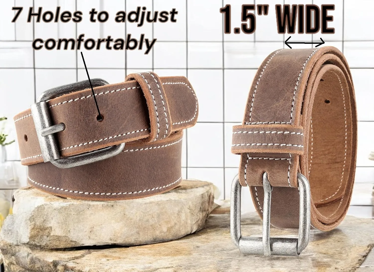 Men's Casual Full Grain Classic Leather Dress Belt For Jeans,1.5" Wide, USA