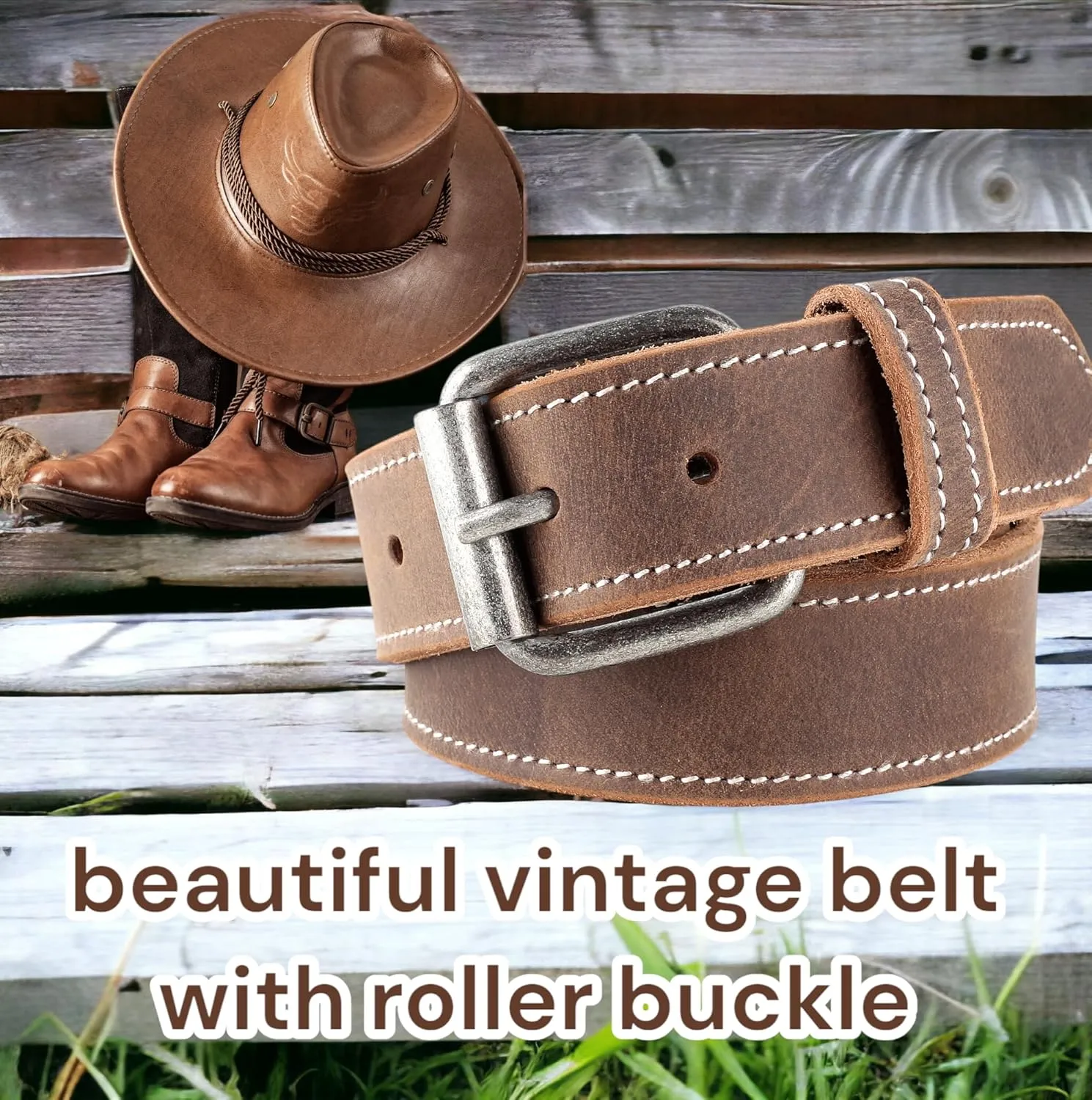 Men's Casual Full Grain Classic Leather Dress Belt For Jeans,1.5" Wide, USA