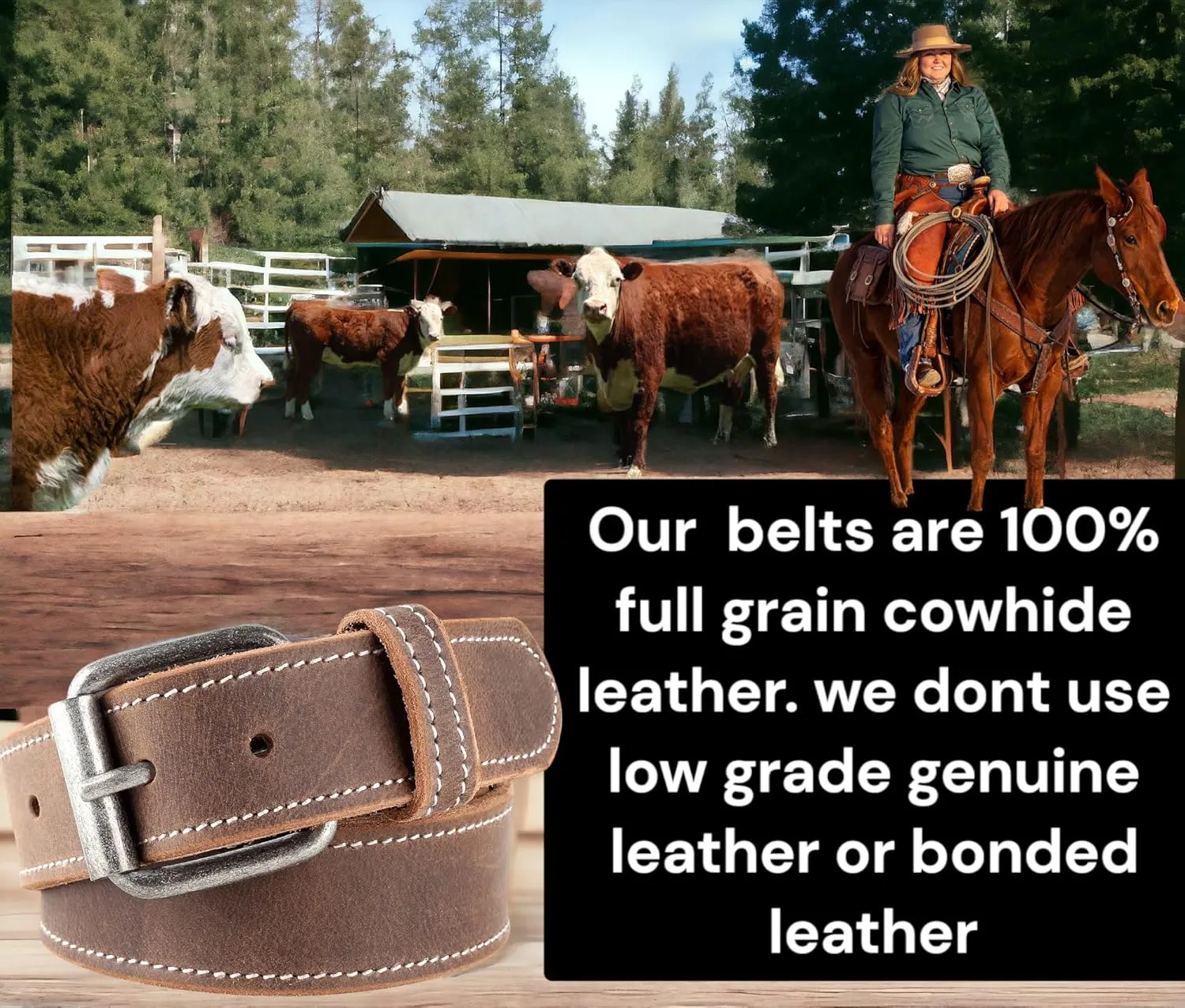 Men's Casual Full Grain Classic Leather Dress Belt For Jeans,1.5" Wide, USA