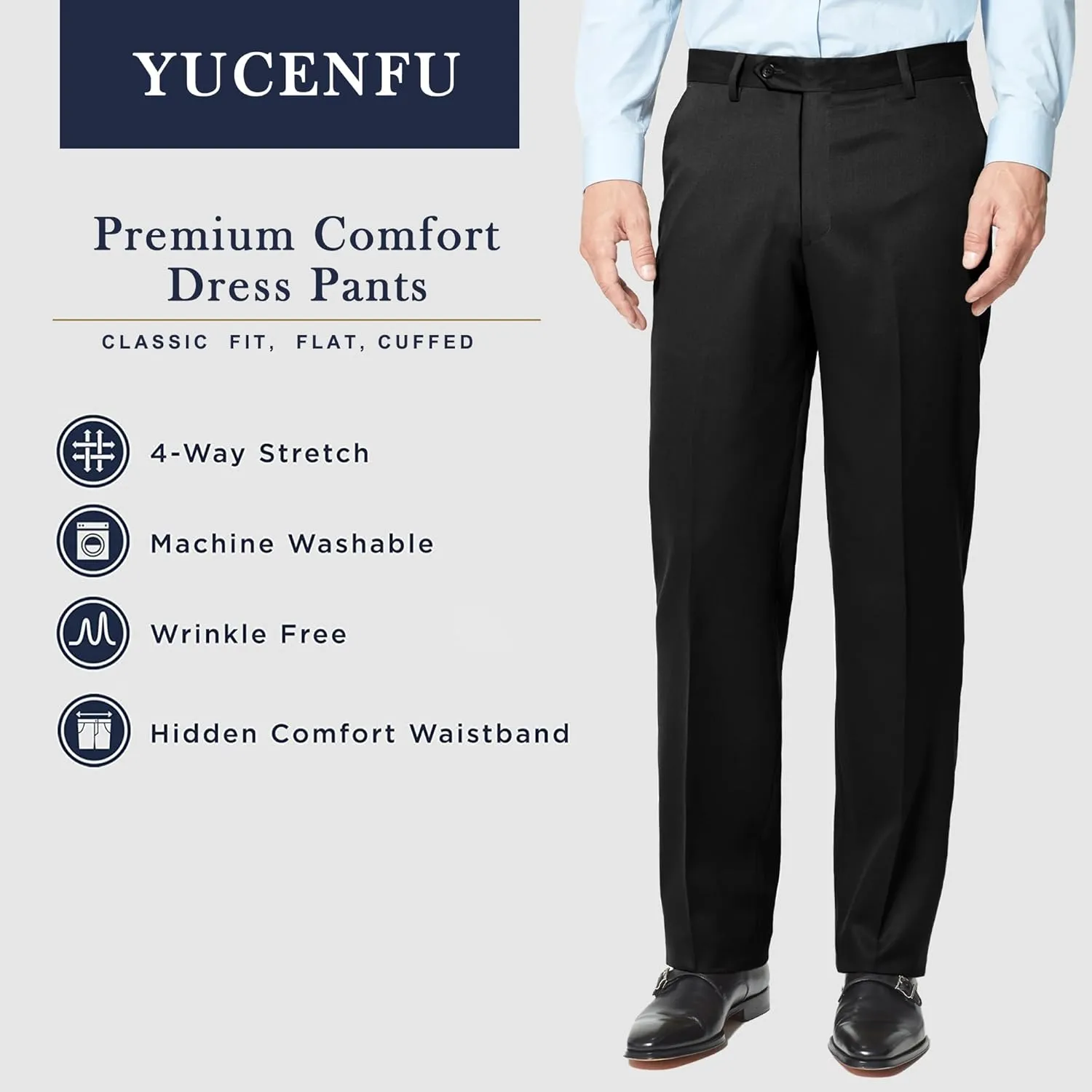 Men's Cozy Hidden Expandable Waist Dress Pants | Premium Stretch Texture Weave Work to Weekend Pants