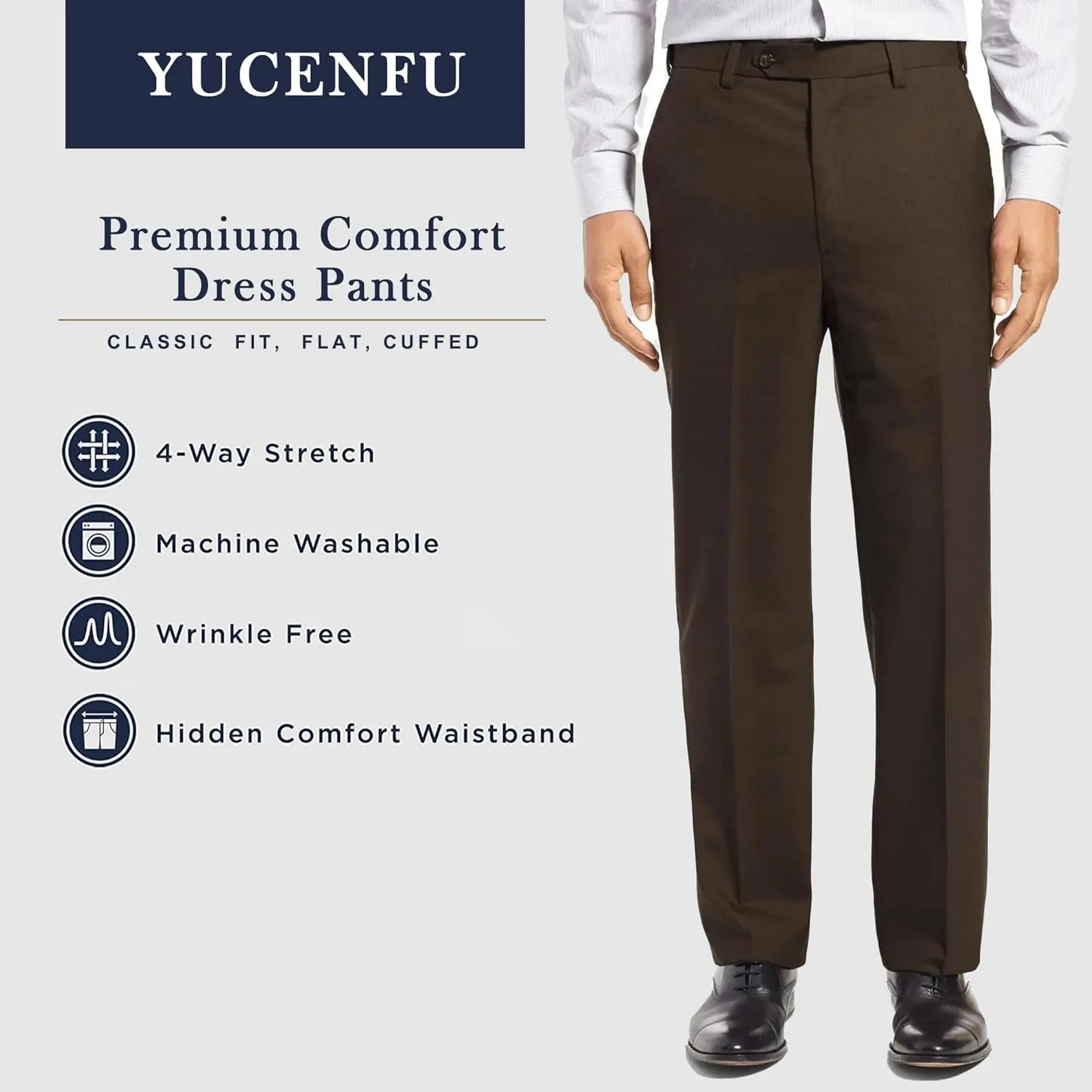 Men's Cozy Hidden Expandable Waist Dress Pants | Premium Stretch Texture Weave Work to Weekend Pants
