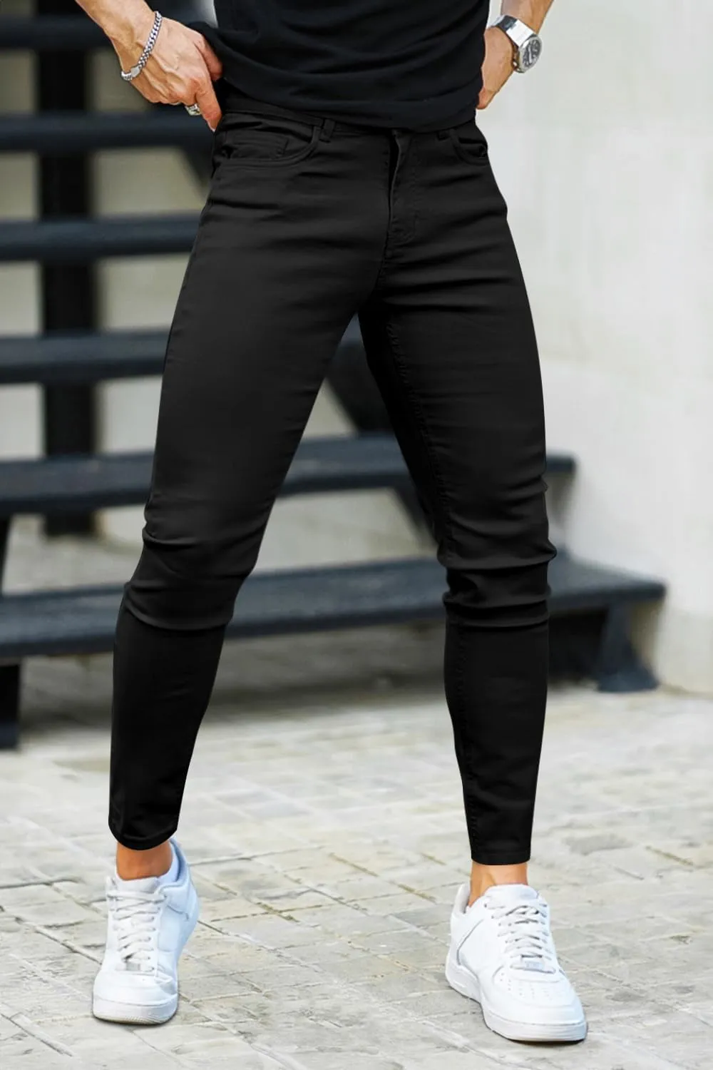 Mens Jeans Skinny Stretch Premium High Rise Colored Jeans Expandable Waist