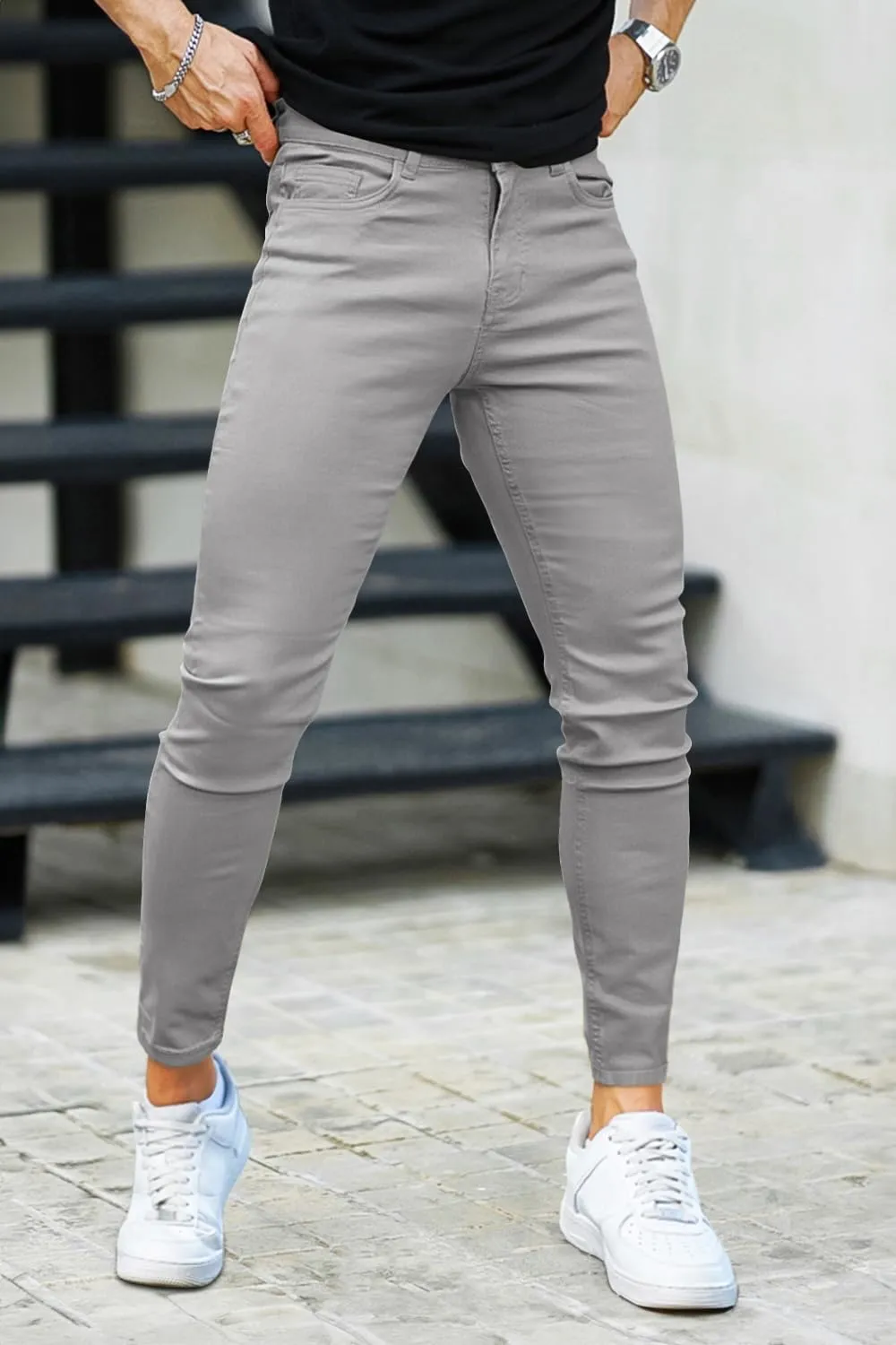 Mens Jeans Skinny Stretch Premium High Rise Colored Jeans Expandable Waist