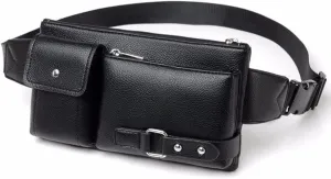 Men's Leather Sling Bag,Chest Shoulder Backpack, Water waterproof Crossbody Bag (#01 Black)