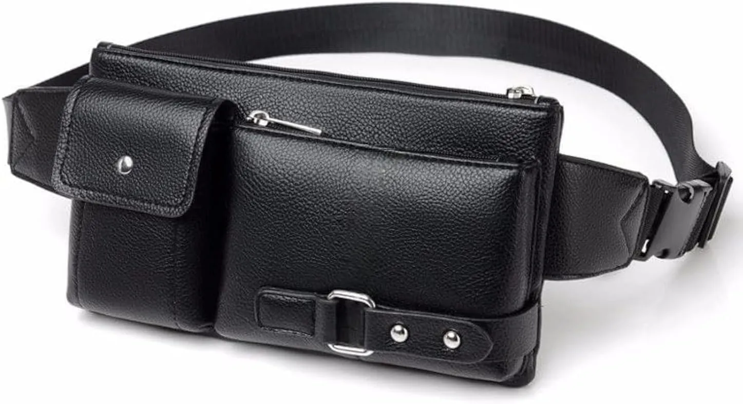 Men's Leather Sling Bag,Chest Shoulder Backpack, Water waterproof Crossbody Bag (#01 Black)