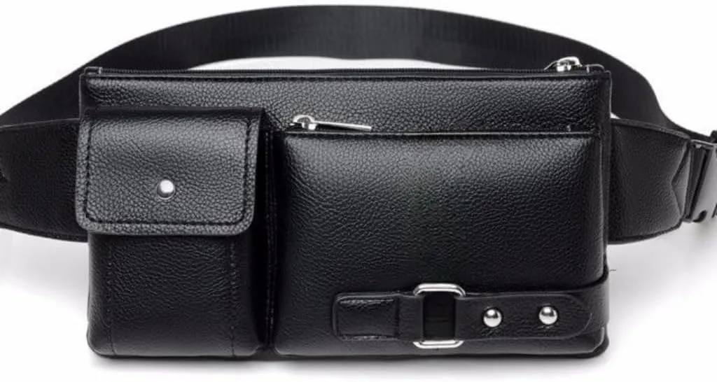 Men's Leather Sling Bag,Chest Shoulder Backpack, Water waterproof Crossbody Bag (#01 Black)