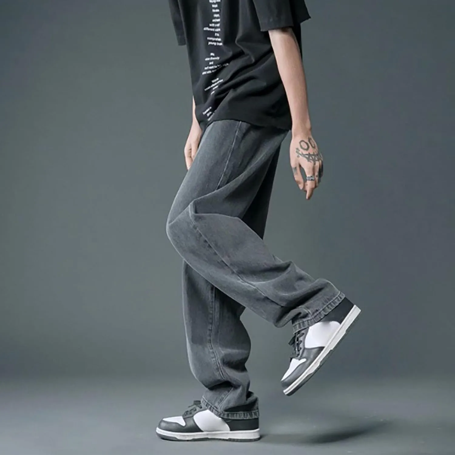Mens Loose Fit Jeans Y2k Hip Hop Straight Leg Jean Baggy Streetwear Wide Leg Denim Pants Casual Low Rise Trousers
