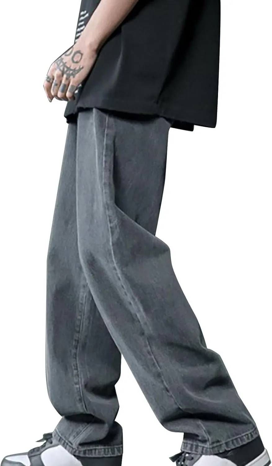 Mens Loose Fit Jeans Y2k Hip Hop Straight Leg Jean Baggy Streetwear Wide Leg Denim Pants Casual Low Rise Trousers