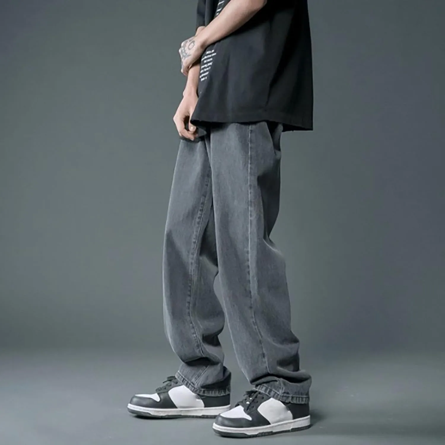 Mens Loose Fit Jeans Y2k Hip Hop Straight Leg Jean Baggy Streetwear Wide Leg Denim Pants Casual Low Rise Trousers