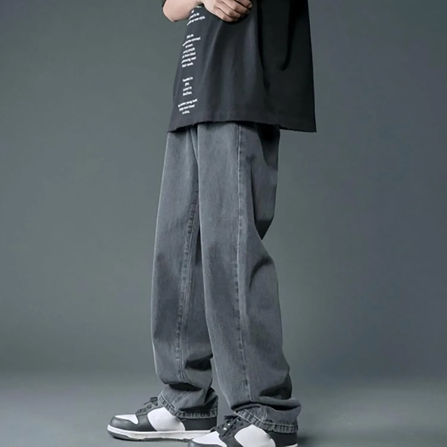 Mens Loose Fit Jeans Y2k Hip Hop Straight Leg Jean Baggy Streetwear Wide Leg Denim Pants Casual Low Rise Trousers