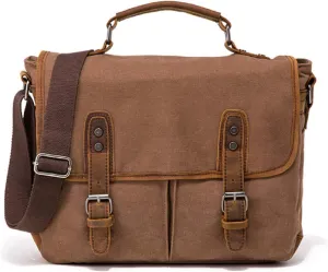 Mens Messenger Bag, 15.6 Inch Shoulder Bag Canvas Vintage Leather Handbag Crossbody Bag