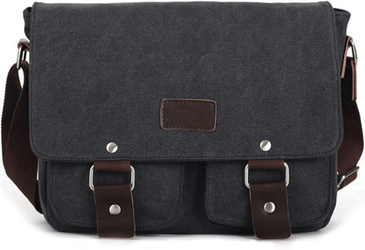 Men's messenger bag Gutim canvas messenger bag - retro cross shoulder bag military backpack (black)