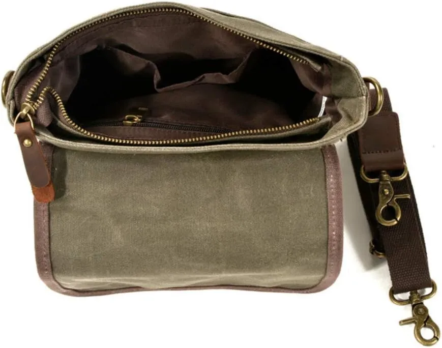 Mens Messenger Bag Waterproof Canvas Leather Bag 10 Inch Vintage Waxed Crossbody Bag