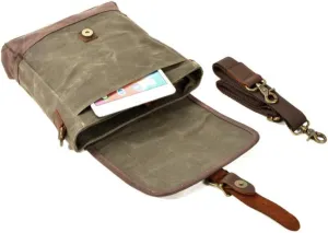 Mens Messenger Bag Waterproof Canvas Leather Bag 10 Inch Vintage Waxed Crossbody Bag