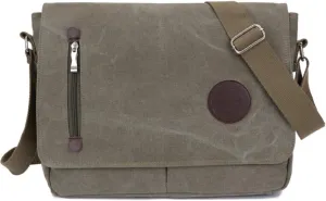 Mens Messenger Bag Waterproof Canvas Leather Bag 14 Inch Vintage Waxed Crossbody Bag
