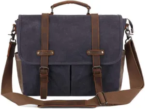 Mens Messenger Bag Waterproof Canvas Leather Bag 15.6 Inch Vintage Waxed Crossbody Bag