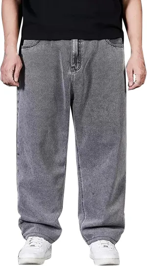 Mens Relaxed Fit Jeans Y2k Hip Hop Streetwear Wide Leg Jean Plus Size Baggy Straight Leg Denim Pants Casual Trousers