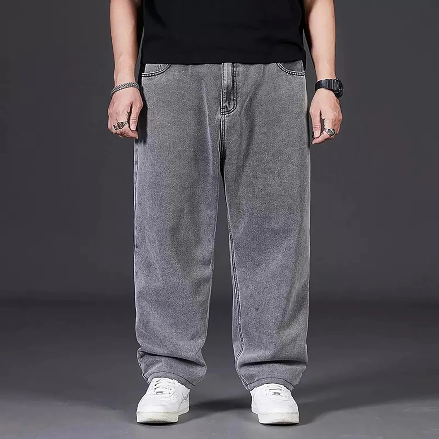 Mens Relaxed Fit Jeans Y2k Hip Hop Streetwear Wide Leg Jean Plus Size Baggy Straight Leg Denim Pants Casual Trousers