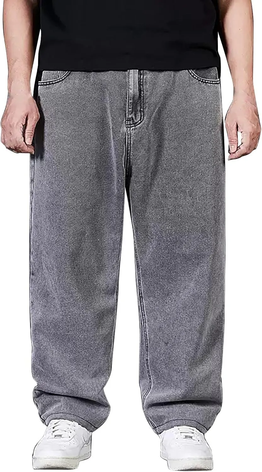 Mens Relaxed Fit Jeans Y2k Hip Hop Streetwear Wide Leg Jean Plus Size Baggy Straight Leg Denim Pants Casual Trousers