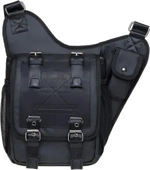 Mens Vintage Canvas Shoulder Messenger Bag Chest Leather Patchwork Messenger Bag