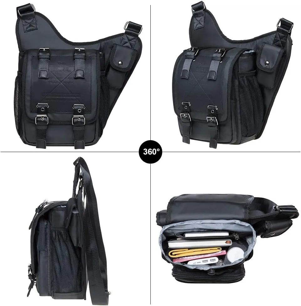 Mens Vintage Canvas Shoulder Messenger Bag Chest Leather Patchwork Messenger Bag