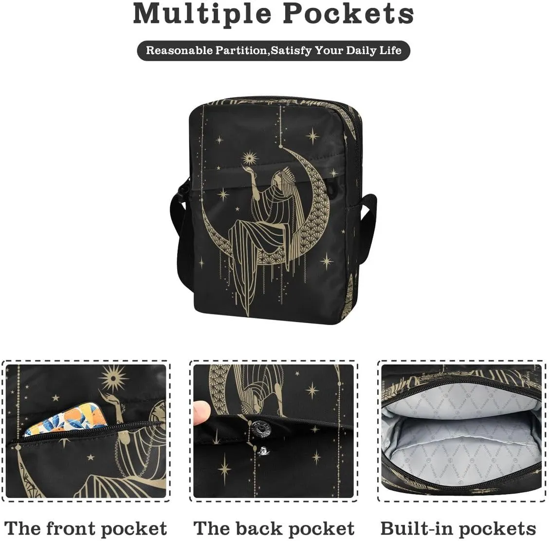 Messenger Bag Crossbody Shoulder Bag Canvas Shoulder Bag Sacral Night Girl on Moon for Men Women Outdoor Travel Business
