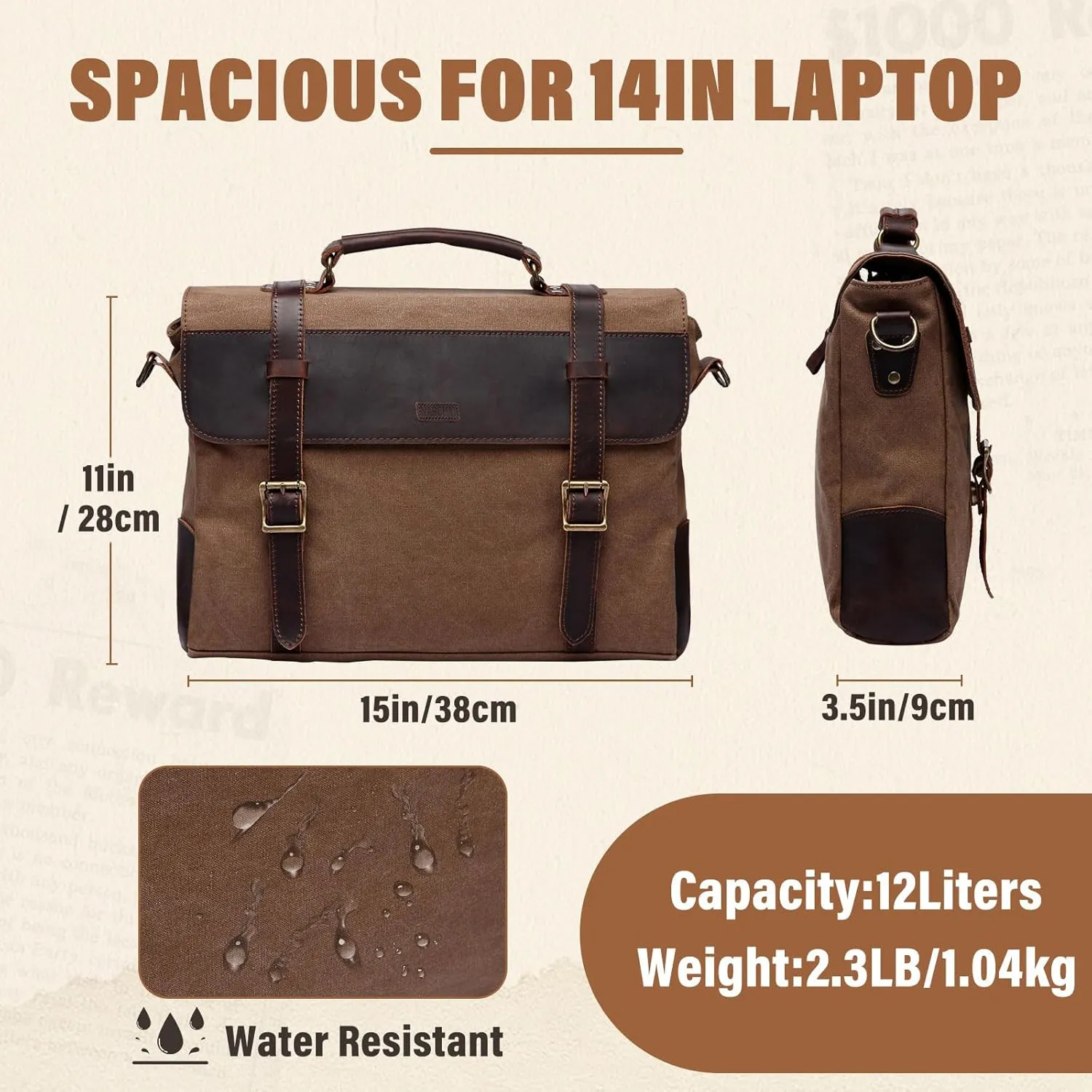 Messenger Bag for Men,Vintage Canvas Leather Canvas Laptop Satchel Shoulder Bag Business Briefcase