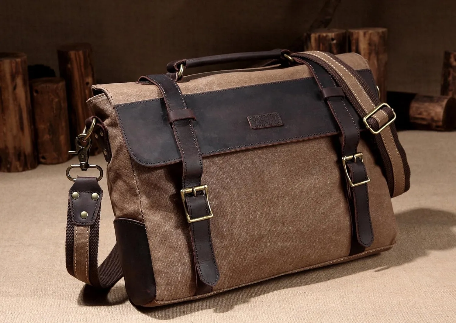Messenger Bag for Men,Vintage Canvas Leather Canvas Laptop Satchel Shoulder Bag Business Briefcase